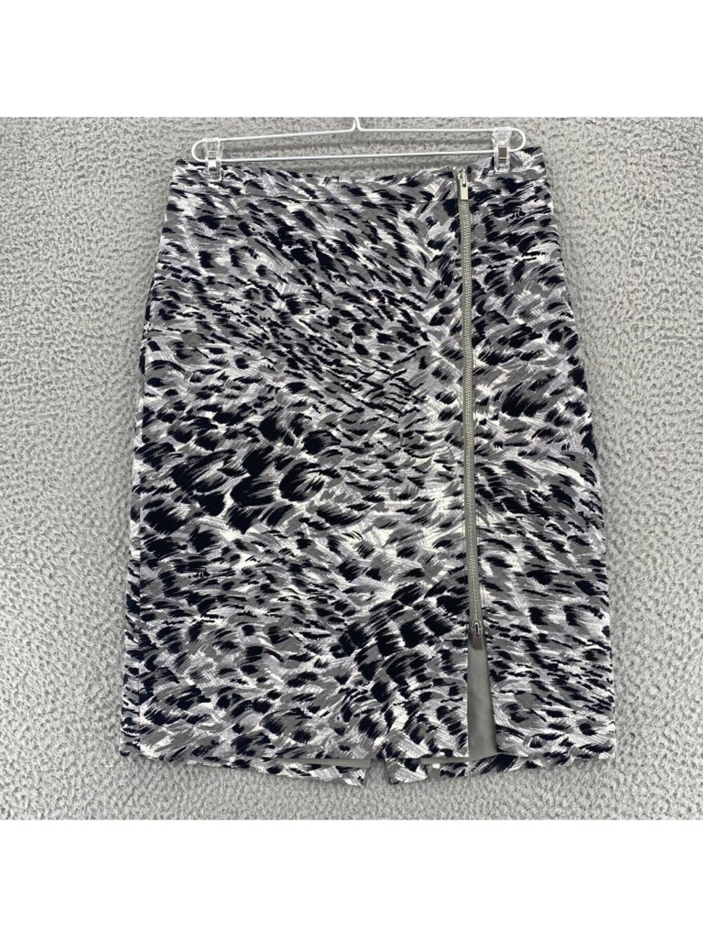 Talbots Skirt Womens 8 Gray Hatched Art Cotton Zipper Straight Pencil Above Knee